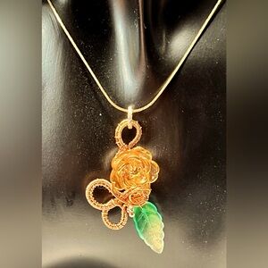 🧡💚Swirls for girls-custom made bespoke pendant/orange flower with leaf accent